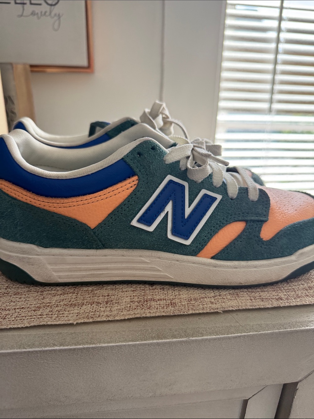 New Balance Green and Orange Suede Leather Sneakers - Picture 3 of 6